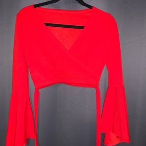 SHEIN red cropped long sleeve blouse